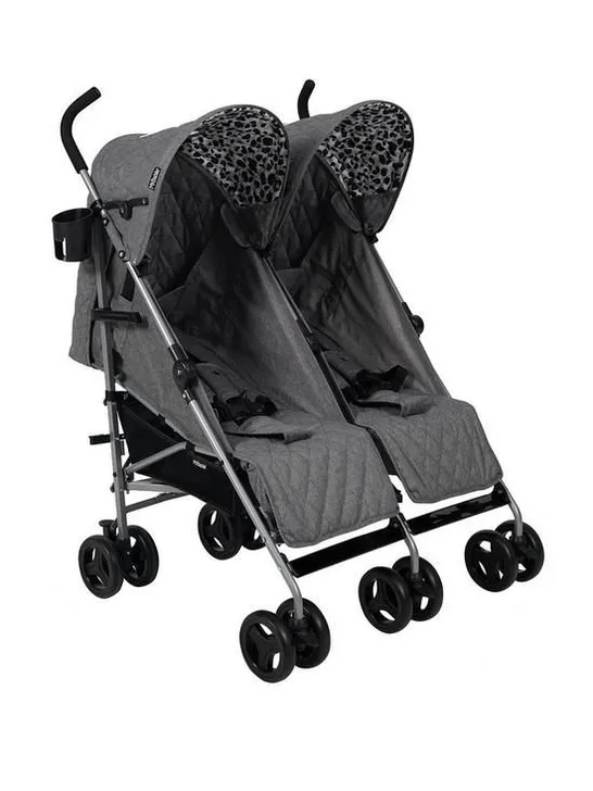 BOXED MY BABIIE GREY LEOPARD TWIN STROLLER