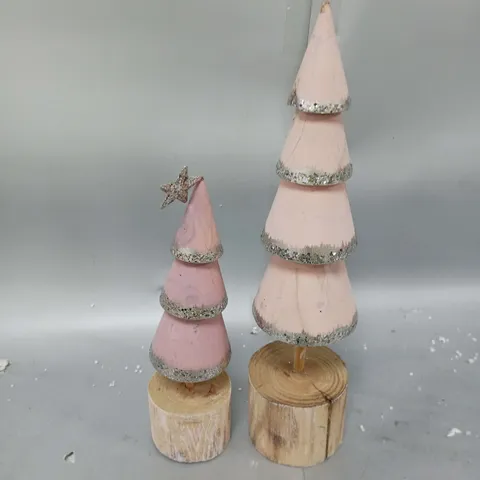 SET OF 2 WOOD CONIAL TREES