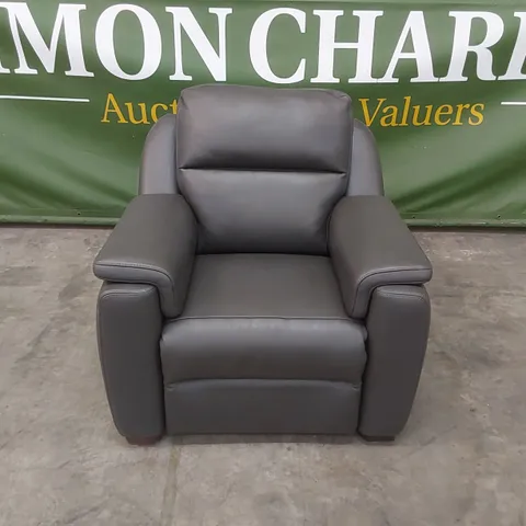 QUALITY DESIGNER ITALIAN MADE AVILA ELECTRIC RECLINER LEATHER UPHOLSTERED CHAIR - MEDIUM GREY