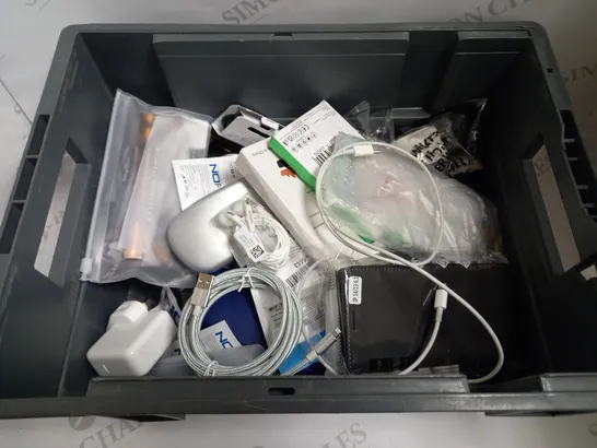 BOX OF APPROX 10 ITEMS INCLUDING ASSORTED PHONE CASES, POWER CABLES AND PORTABLE FOLDING PHONE STAND