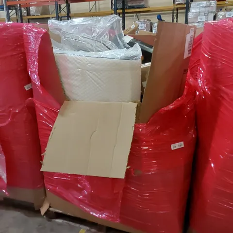 PALLET OF ASSORTED HOUSEHOLD ITEMS AND CONSUMER PRODUCTS. INCLUDES; MATTRESS, DANCE MAT, TOILET SEAT, BOXED FURNITURE ETC 