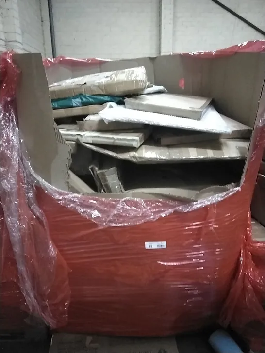 PALLET OF ASSORTED ITEMS TO INCLUDE: BOXED OFFICE CHAIR, EXERCISE MATT, BED RAIL GUARD, ALUMINIUM FRAME WRITING BOARD ETC