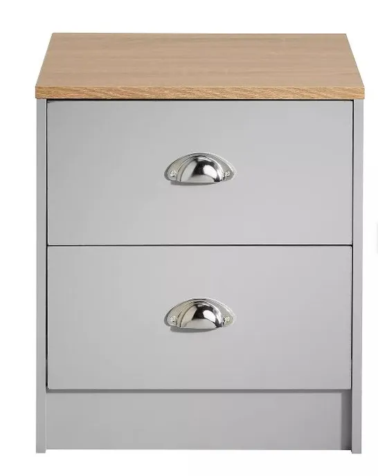 LLOYD PASCAL GREY & OAK EFFECT 2 DRAWER BEDSIDE CABINET - COLLECTION ONLY