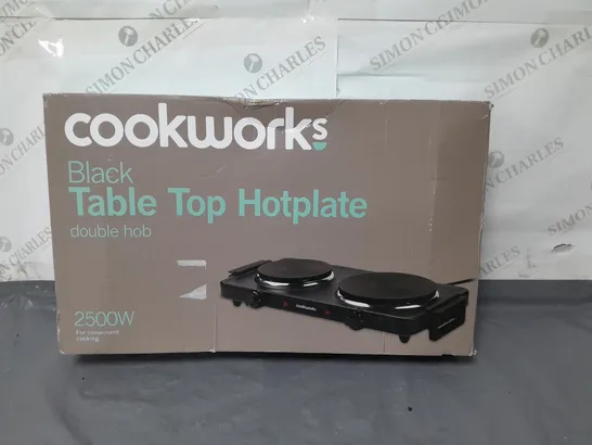 BOXED COOKWORKS BLACK TABLE TOP HOTPLATE DOUBLE HOB 2500 WATT