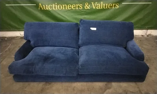 QUALITY DESIGNER LOUNGE CO 3 SEATER SOFA IN NAVY BLUE PLUSH FABRIC 