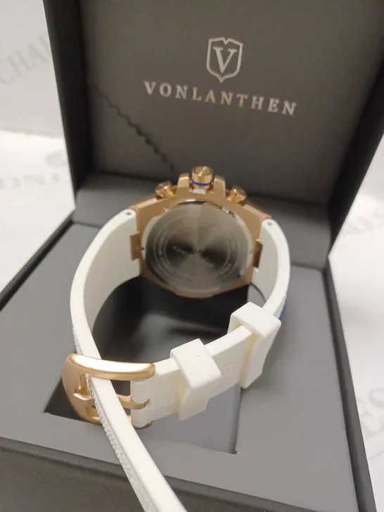 VONLANTHEN CHRONO TRIPLE DIAL WHITE RUBBER STRAP WATCH