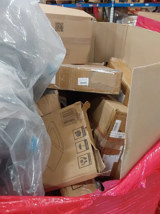 PALLET OF ASSORTED HOUSEHOLD ITEMS AND CONSUMER PRODUCTS TO INCLUDE; TOILET SEAT, BOXED FURNITURE ETC 