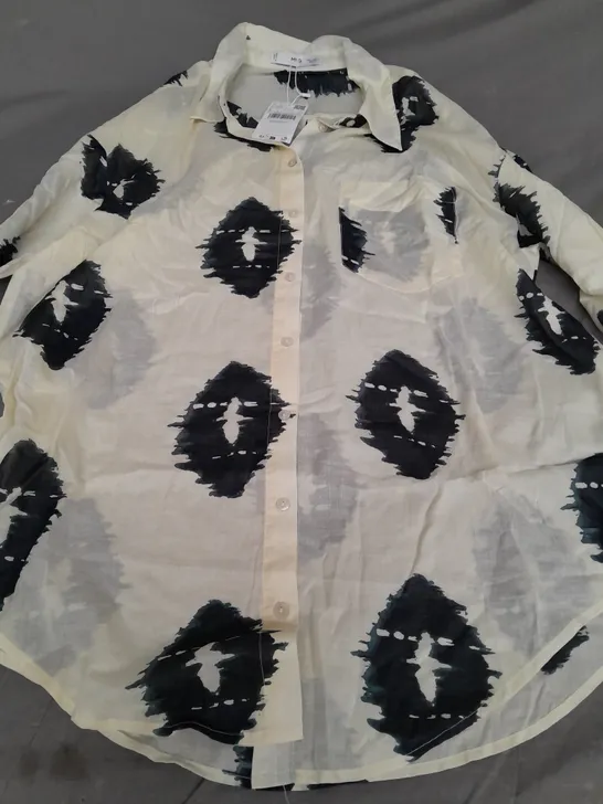 MANGO BUTTON UP LONG SLEEVE SHIRT OFF WHITE/BLACK - EU LARGE