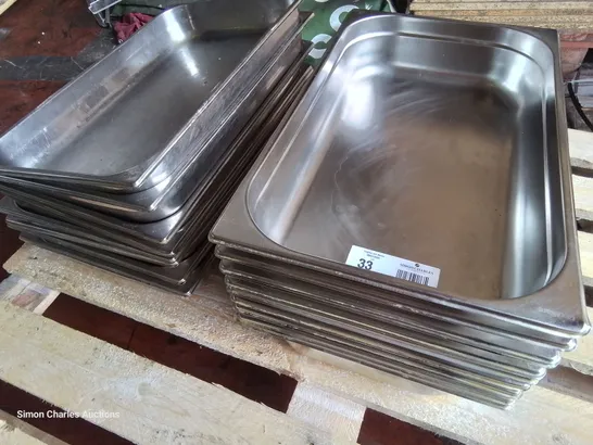 APPROXIMATELY 19 STAINLESS STEEL SERVING TRAYS