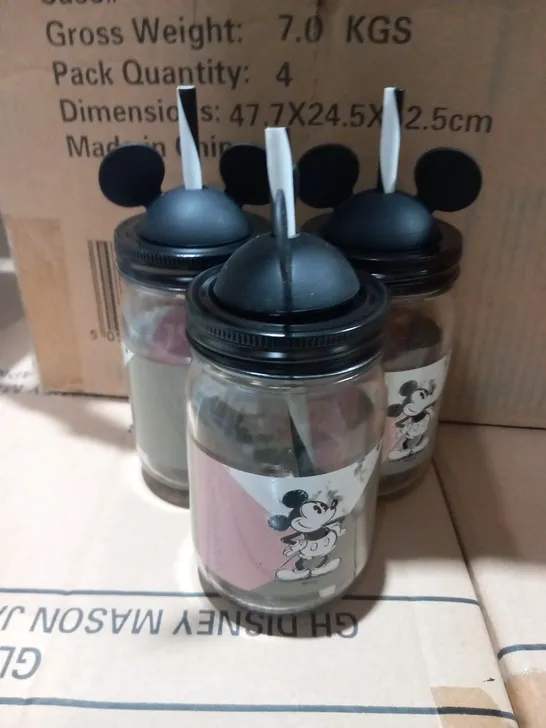 BOX OF FOUR SETS OF FOUR DISNEY MICKEY MOUSE MASON JARS