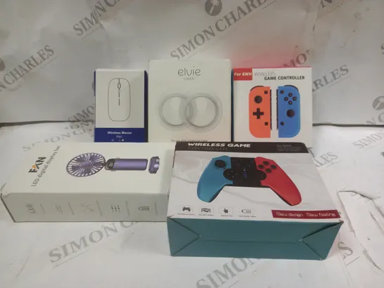 BOX OF APPROXIMATELY 5 ASSORTED ITEMS TO INCLUDE GAMR CONTROLLER, HAND HELD FAN, MOUSE 