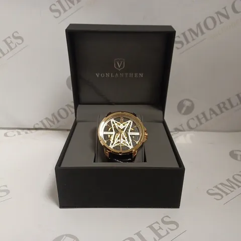 BOXED VONLANTHEN LUXURY MENS AUTOMATIC WATCH - SKELETON DIAL - 3ATM WATER RESISTANT - STAINLESS STEEL   