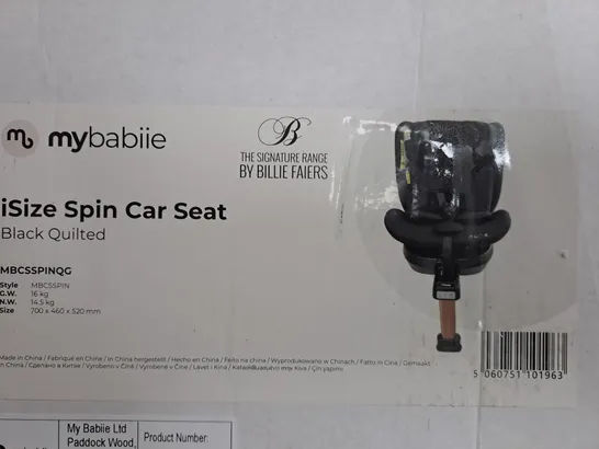 BOXED BILLIE FAIERS ISIZE QUILTED BLACK SPIN CAR SEAT  RRP £199.99