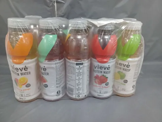 LOT OF 10 VIEVE PROTEIN WATER ASSORTED FLAVOURS 500ML PER BOTTLE