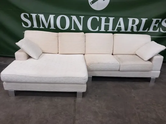 DESIGNER GIMS DIVANI AND POLTRONE ITALIAN MADE CREAM FABRIC LARGE CHAISE SOFA WITH CHROME FEET