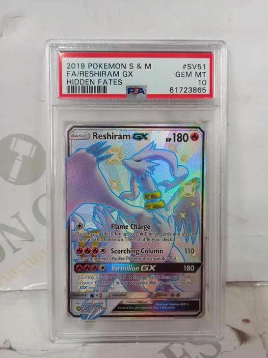 FRAMED AND GRADED COLLECTIBLE POKÉMON TRADING CARD - FA/RESHIRAM GX (2019 S&M)