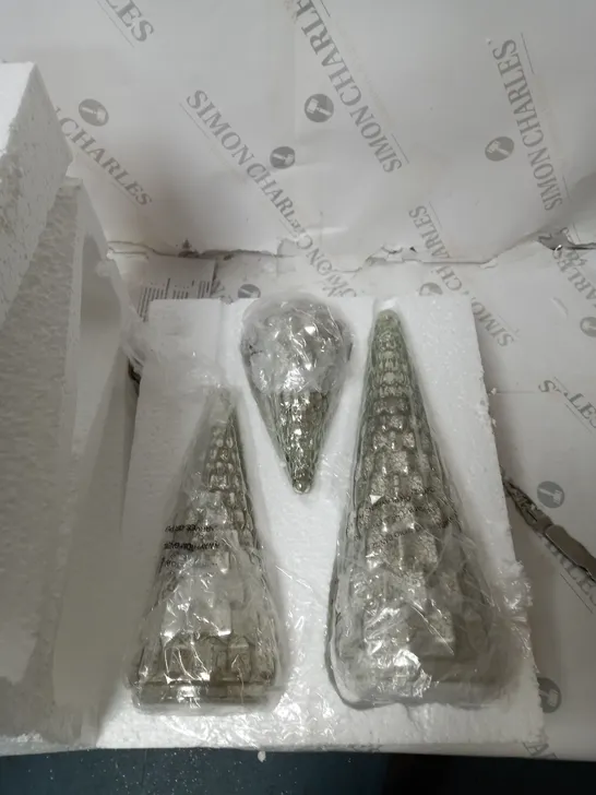 BOXED ALISON CORK SET OF MERCURY GLASS TREES