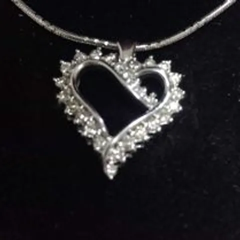 18CT WHITE GOLD HEART PENDANT ON CHAIN, SET WITH NATURAL DIAMONDS