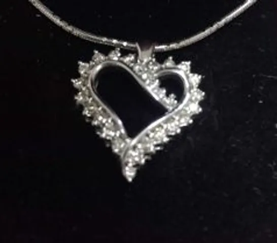 18CT WHITE GOLD HEART PENDANT ON CHAIN, SET WITH NATURAL DIAMONDS