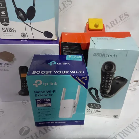 LOT OF ASSORTED ITEMS TO INCLUDE - BT HOUSE PHONE - TP-LINK - HEADPHONES 