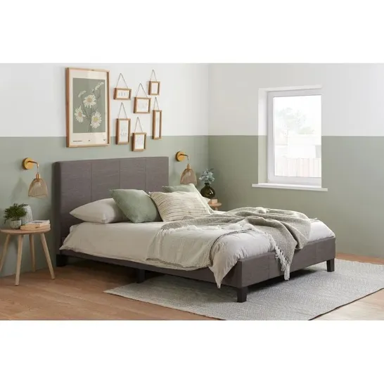 BOXED BECKEY UPHOLSTERED BED FRAME IN GREY - 120CM (1 BOX)