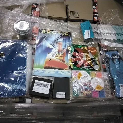 PALLET OF ASSORTED ITEMS INCLUDING BANGLE JEWELLERY SET, ARCTIC VINTAGE TINN POSTER, NURSE WATCH, FOAM INSOLES, CLAY BEADS FOR BRACELETS, 36 PLASTIC PEGS