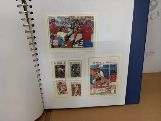 STAMP ALBUM WITH VARIOUS FOOTBALL THEMED STAMPS - 37 PAGES CONTAINING STAMPS