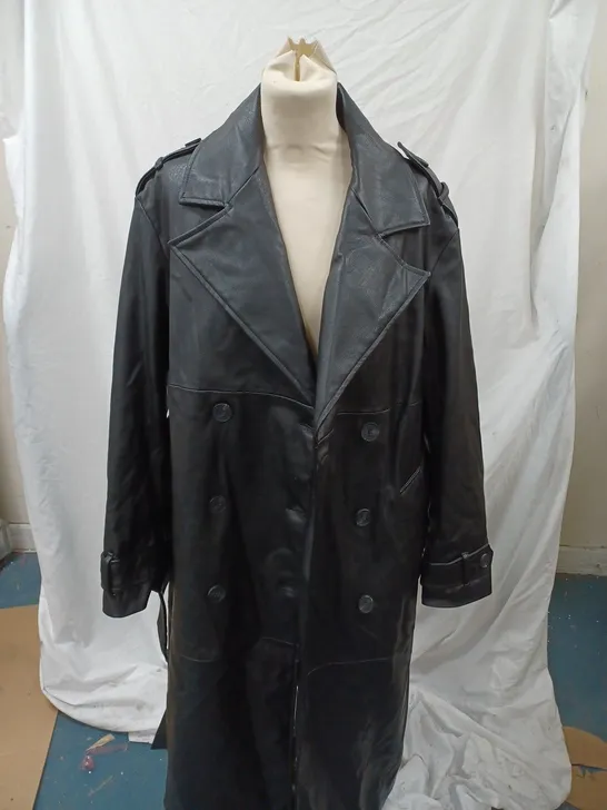 BERSHKA LEATHER FULL BODY OVER COAT IN BLACK - MEDIUM