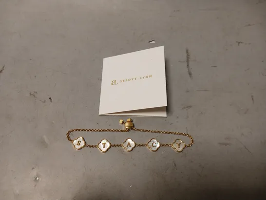 BOXED ABBOTTLYON GOLDEN BRACELET WITH NAME - "STACY"