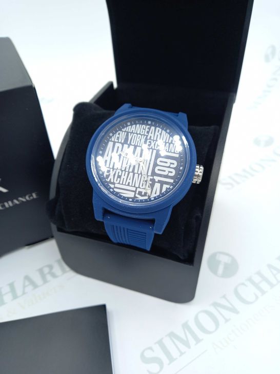 BRAND NEW BOXED ARMANI WATCH BLUE AND WHITE LOGO RRP £178.5