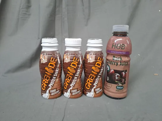 APPROXIMATELY 15 DRINK PRODUCTS TO INCLUDE GRENADE PROTEIN SHAKE, H&B CONCENTRATED DARK CHERRY JUICE