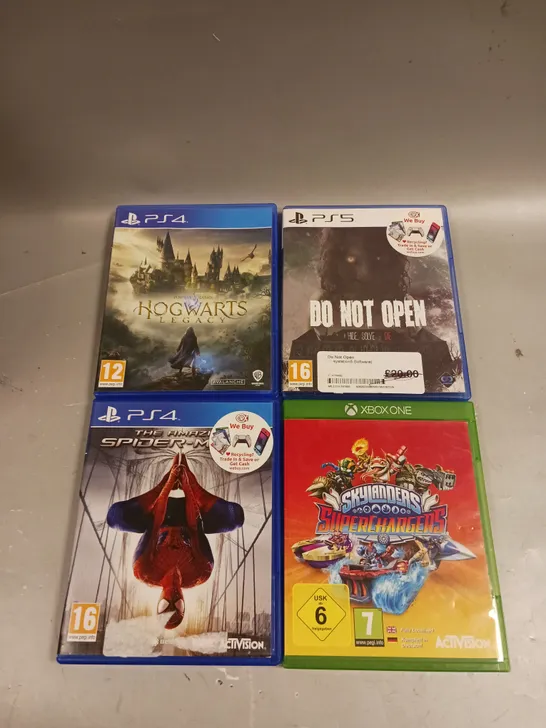 4 X ASSORTED VIDEO GAMES TO INCLUDE HOGWARTS LEGACY, DO NOT OPEN, THE AMAZING SPIDERMAN ETC 