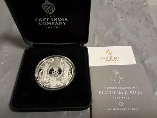 EAST INDIA COMPANY PLATINUM JUBILEE 1OZ SILVER PROOF COIN