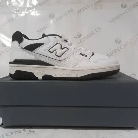 BOXED PAIR OF NEW BALANCE 550 SHOES IN WHITE/BLACK UK SIZE 8