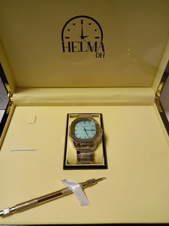 HELMA DH BLUE AUTOMATIC STAINLESS STEEL STRAP WRISTWATCH RRP £800