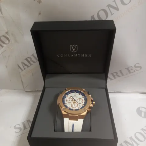 MENS VONLANTHEN CHRONOGRAPH WATCH – V200 – TEXTURED DIAL – 3ATM WATER RESISTANT – WHITE RUBBER STRAP