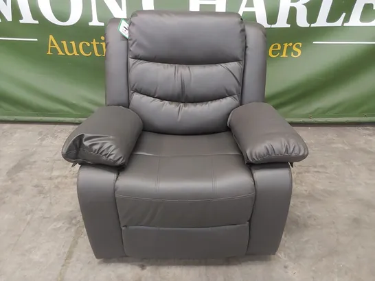 QUALITY DESIGNER FAUX LEATHER MANUAL RECLINER ARMCHAIR - GREY