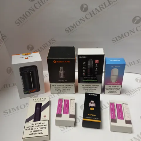 BOX OF APPROXIMATELY 30 ASSORTED VAPING ITEMS TO INCLUDE VOO-POO POD, SMOK RPM KIT, ELFBAR BLACK ETC