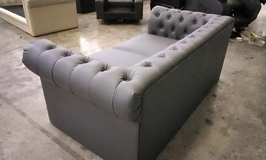 DESIGNER DARK GREY LEATHER CHESTERFIELD STYLE 2 SEATER SOFA