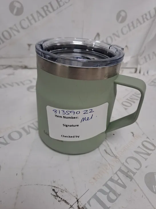 OUTLET LOCK & LOCK PAIR OF INSULATED STAINLESS STEEL MUGS WITH LID - GREY AND GREEN