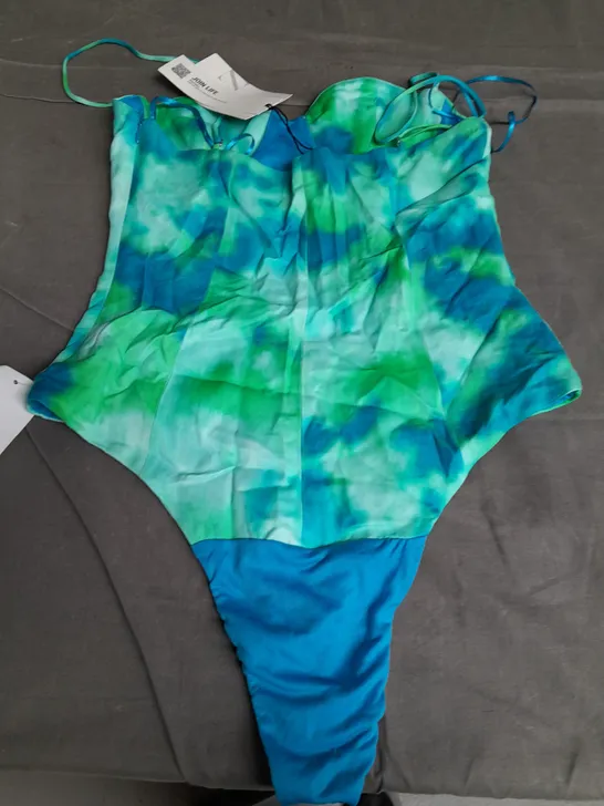 ZARA SWIMSUIT WITH ZIP AND POPPER FASTENING. GREEN/BLUE SIZE S