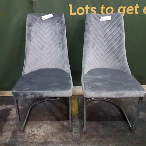 SET OF 2 SILVER VELVET DINING CHAIRS 