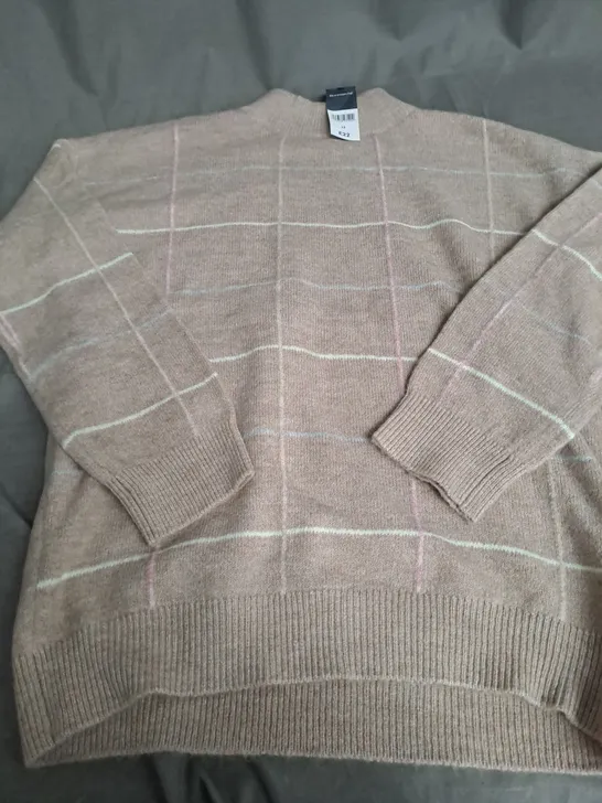 BONMARCHE STRIPED CREW NECK JUMPER, BEIGE/MULTICOLOUR - SIZE 12