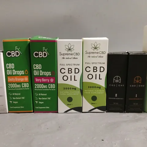 LOT OF 10 ASSORTED CBD OILS AND DROPS IN VARING SIZES AND STRENGHS