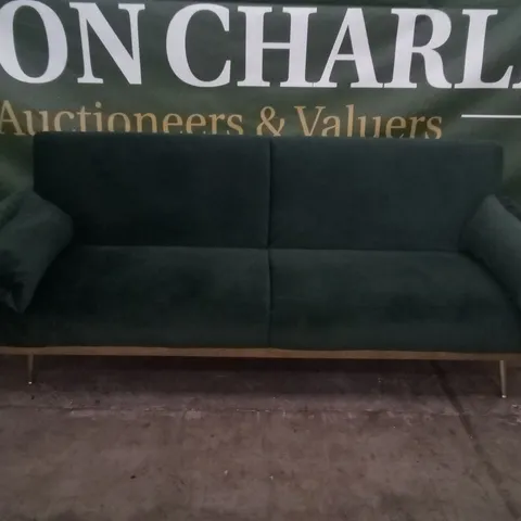 DESIGNER GREEN VELVET EFFECT CLICK CLACK SOFA BED WITH GOLD LEGS