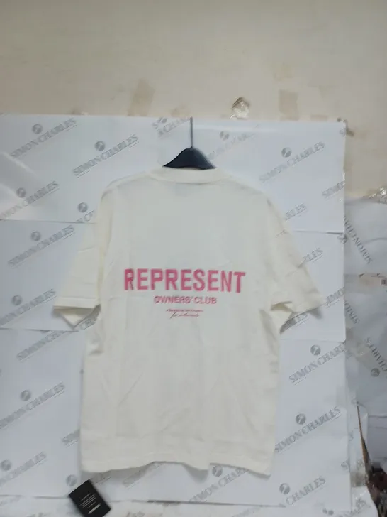 REPRESENT OWNERS CLUB T-SHIRT FLAT WHITE/ BUBBLE-GUM SMALL 