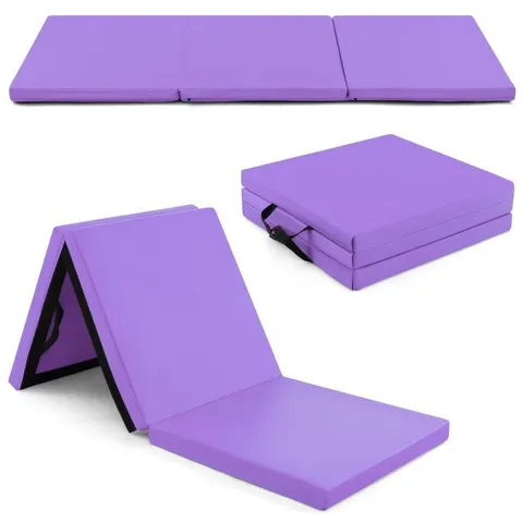 BOXED COSTWAY 6 X 2 FT TRI-FOLD GYM MAT WITH HANDLES AND REMOVABLE ZIPPERED COVER - PURPLE