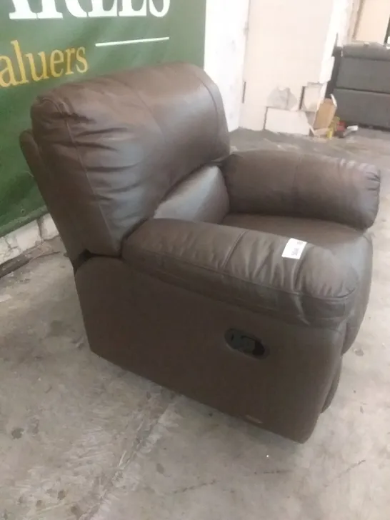 DESIGNER MANUAL RECLINING EASY CHAIR BROWN LEATHER