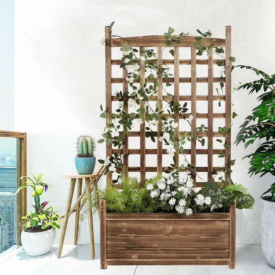 SPROWSTON WOODEN PLANTER BOX WITH TRELLIS - 1 BOX