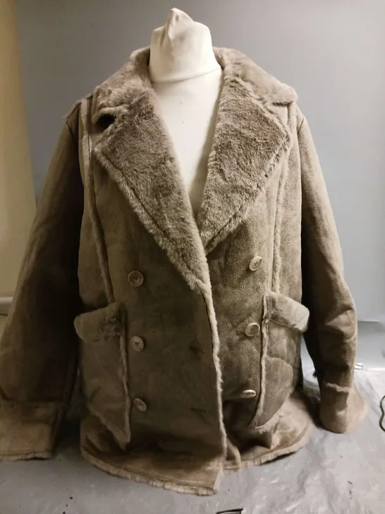 CENTIGRADE LADIES JACKET BEIGE SUEDE FEEL WITH FAUX FUR LINING SIZE S